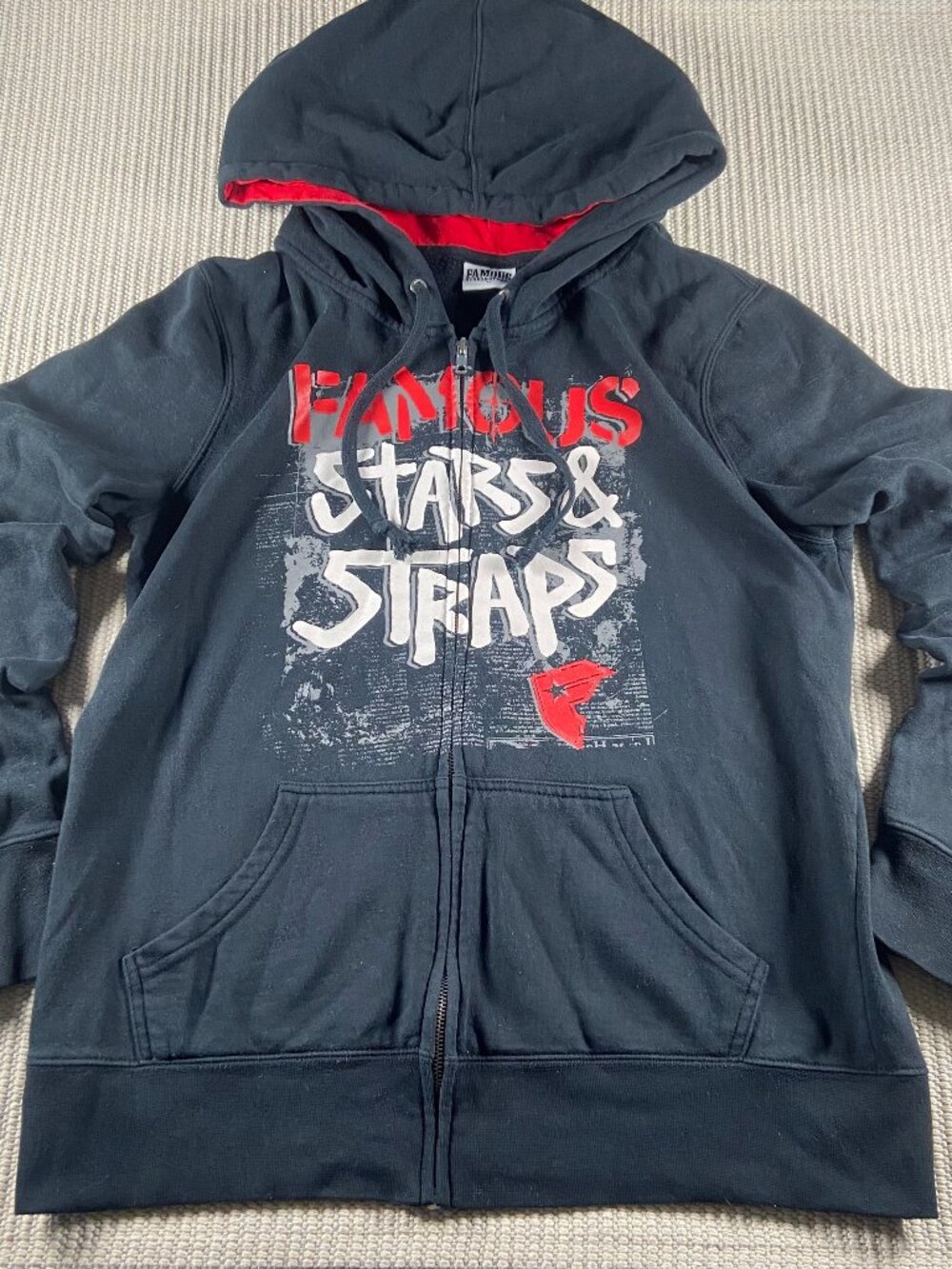 Vintage Famous Stars & Straps Zip Up Hoodie Y2K Black Graphic Size XL